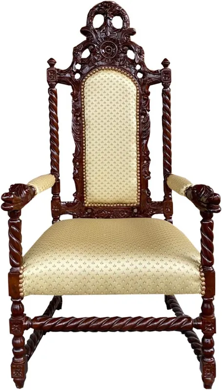 Casa Padrino fauteuil trône baroque motif crème / marron - Meuble chaise Tron Nur Für Kurze Zeit