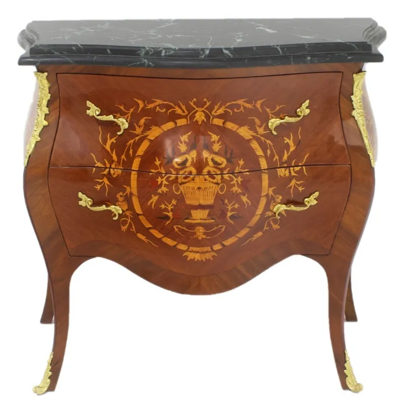 Commode baroque Casa Padrino marron / or / noir 95 x 45 x H. 85 cm - commode en bois massif fait main avec 2 tiroirs et plateau en marbre - meuble baroque Neue Ware
