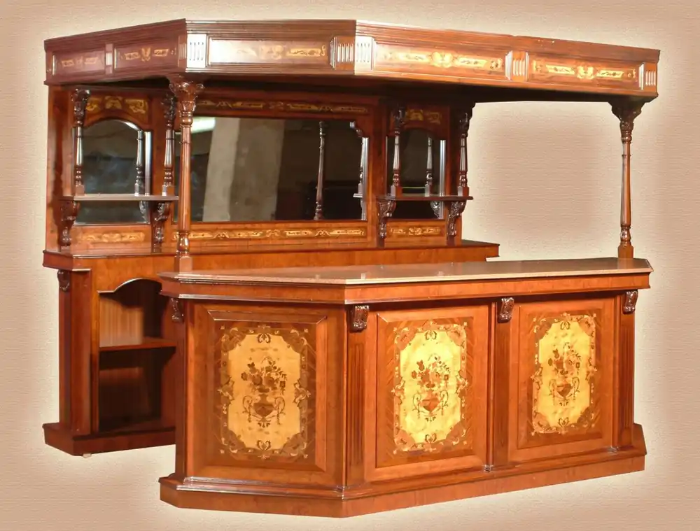 Casa Padrino bar de luxe en bois massif avec toit et comptoir avec dessus en marbre marron 266,7 x 188 x H. 213,7 cm - Bar fait main de style anglais traditionnel - Mobilier de Bar Ausverkauf