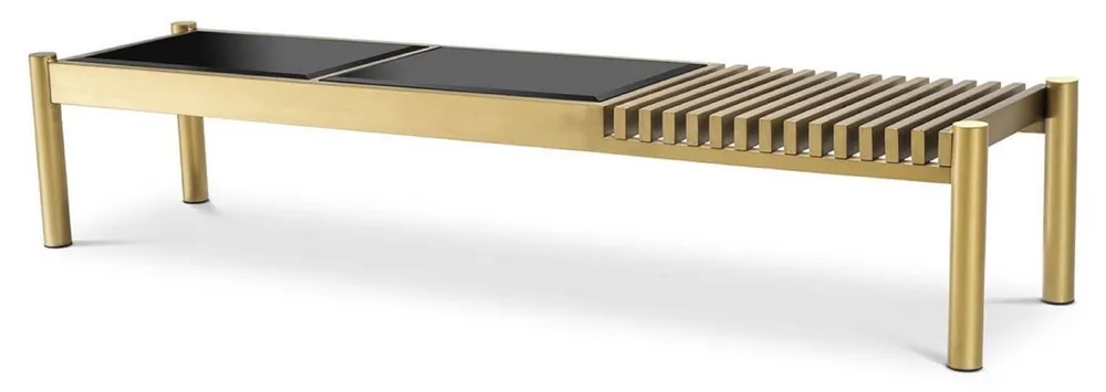 Bestpreis Casa Padrino table basse de luxe laiton / noir 180 x 44 x H. 35,5 cm - Table de salon en acier inoxydable avec plateaux en verre - Meuble de Salon - Mobilier de Luxe