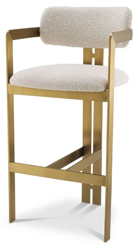 Online Kaufen Casa Padrino chaise de bar luxe crème / laiton 53 x 44,5 x H. 107 cm - Tabouret de bar en inox capitonné - Meuble de bar luxe