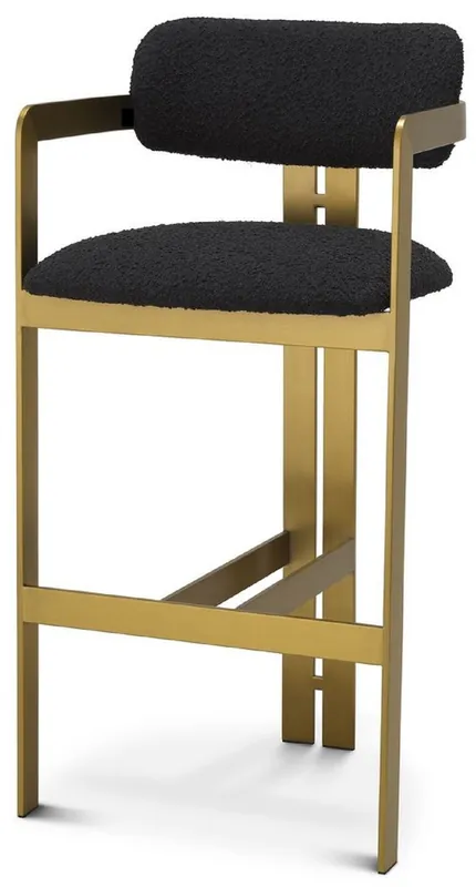 Casa Padrino chaise de bar luxe noir / laiton 53 x 44,5 x H. 107 cm - Tabouret de bar en inox capitonné - Meuble de bar luxe Wochenendangebot