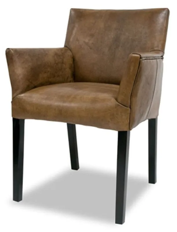 Casa Padrino chaise de salle à manger en cuir de luxe marron vintage / noir 64 x 61 x H. 85 cm - Chaise de cuisine en cuir véritable avec accoudoirs - Meuble de salle à manger Kracherpreis