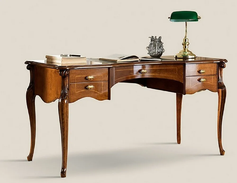 Casa Padrino bureau Art Nouveau de luxe marron / or / vert - Table de bureau en acajou avec 5 tiroirs - Mobilier de Bureau Baroque & Art Nouveau - Fabriqué en Italie Wochenendangebot