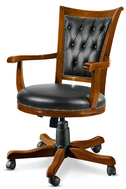 Neuheit Casa Padrino chaise de bureau Chesterfield de luxe noir / marron 59 x 60 x H. 100-110 cm - Chaise de bureau réglable en hauteur avec cuir véritable - Mobilier Chesterfield de Bureau