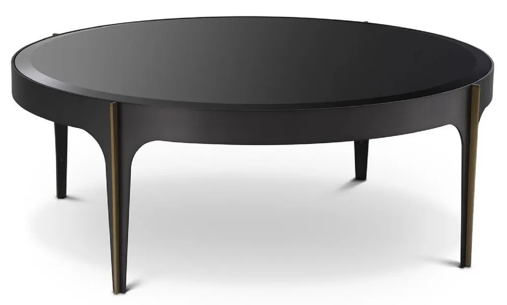 Casa Padrino table basse de luxe bronze / laiton / noir Ø 94 x H. 34,5 cm - Table de salon ronde en acier inoxydable avec plateau en verre - Mobilier de salon de luxe Preiswert