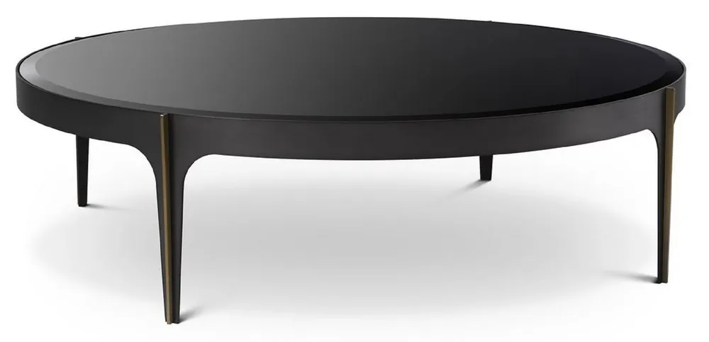Casa Padrino table basse de luxe bronze / laiton / noir Ø 124 x H. 34,5 cm - Table de salon ronde en acier inoxydable avec plateau en verre - Mobilier de salon de luxe Zertifiziert