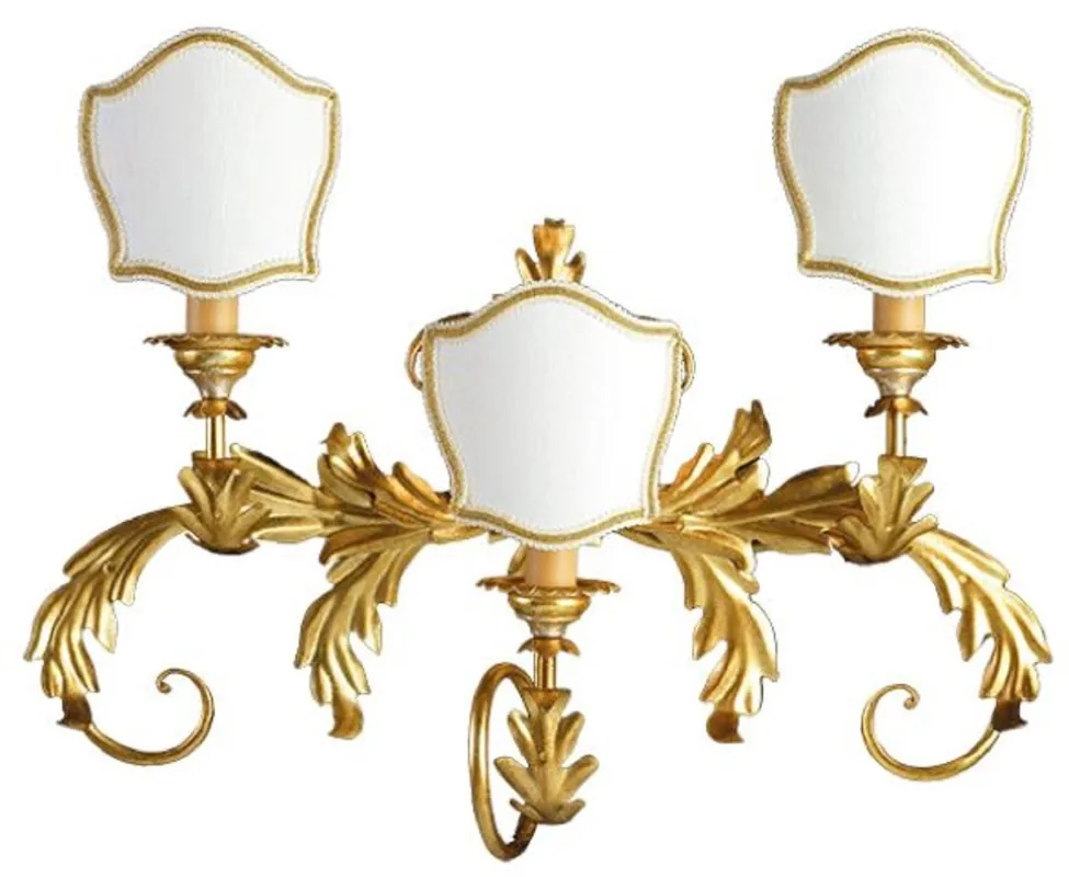 Casa Padrino applique murale baroque de luxe or / blanc 55 x 17 x H. 42 cm - Applique en métal fait main avec abat-jours - Appliques Baroques Sichere Zahlung