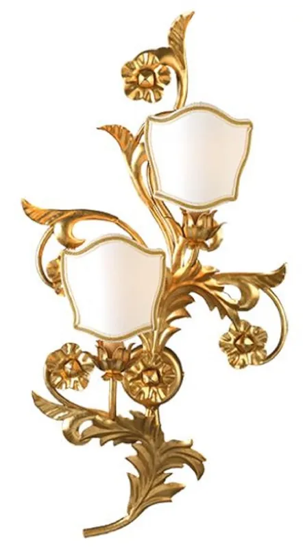 Casa Padrino applique murale baroque de luxe or / blanc 35 x 14 x H. 67 cm - Applique en métal fait main avec abat-jours - Appliques Baroques Neue Ware