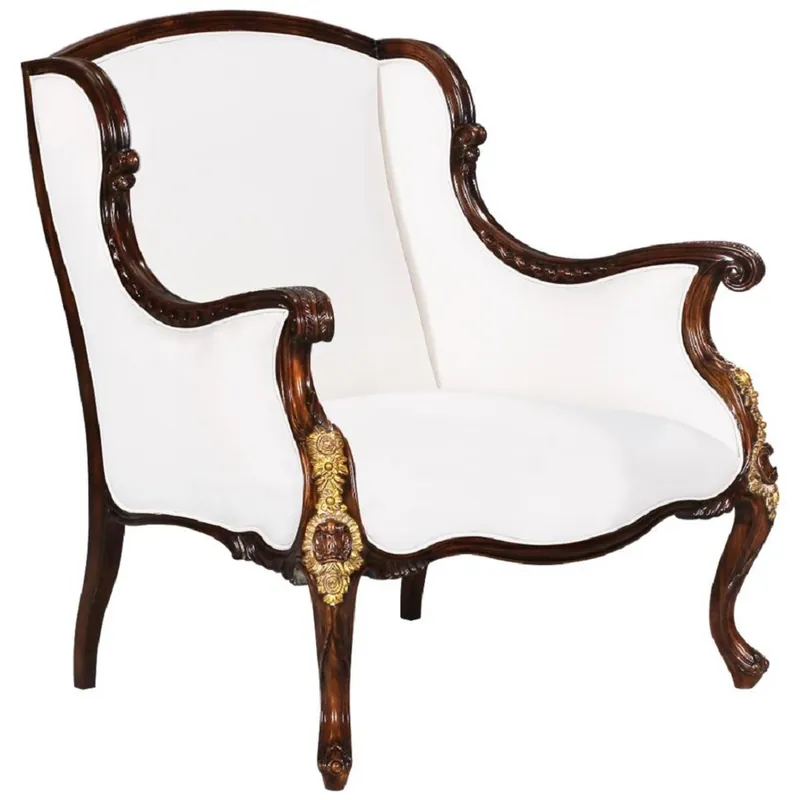 Casa Padrino fauteuil baroque de luxe blanc / marron foncé / or - Magnifique fauteuil de salon de style baroque - Mobilier de salon baroque - Noble & Magnifique Beliebt