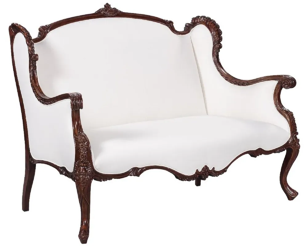 Top-Seller Casa Padrino canapé baroque de luxe blanc / marron foncé - Magnifique canapé de style baroque de salon - Meuble de salon baroque - Noble & Magnifique