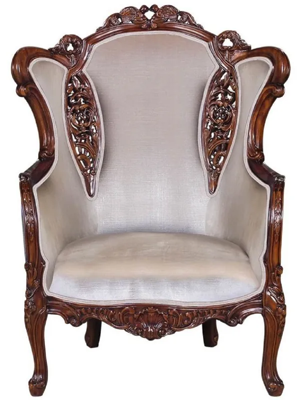 Heißes Angebot Casa Padrino fauteuil à oreilles baroque de luxe argent / marron - Magnifique fauteuil de salon de style baroque - Mobilier Baroque