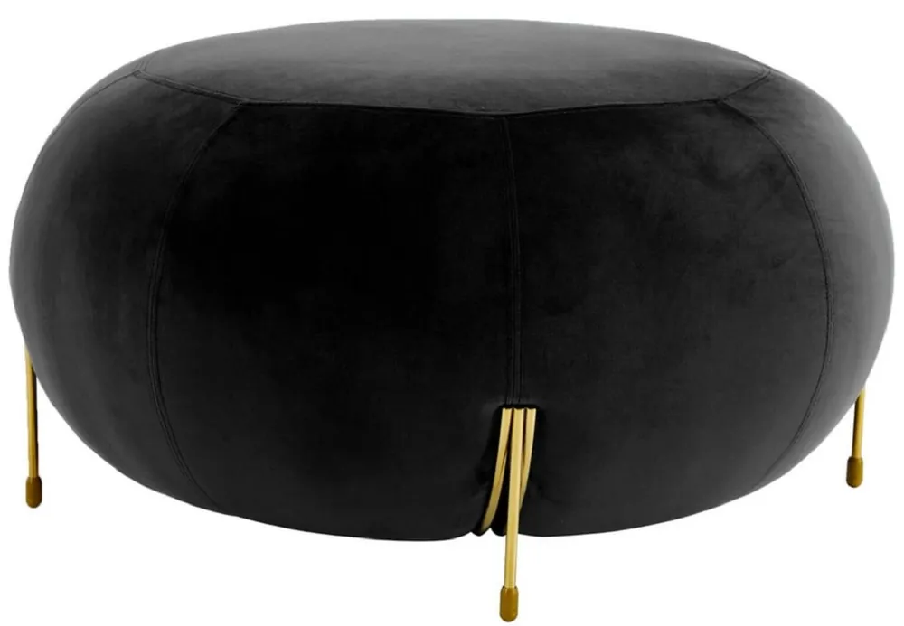 Schneller Versand Casa Padrino tabouret rond luxe velours noir / or Ø 80 x H. 40 cm - Tabouret rond moderne - Tabouret de salon - Meuble de salon moderne