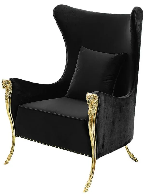 Casa Padrino fauteuil à oreilles de luxe noir/or 78 x 88 x H. 113 cm - Fauteuil de salon moderne avec tissu velours - Mobilier de salon moderne Knallerangebot