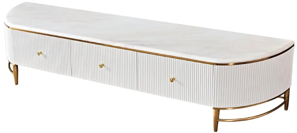 Kracherpreis Casa Padrino armoire TV de luxe blanc / laiton / or 200 x 40 x H. 42 cm - Buffet de salon moderne avec 3 tiroirs - Meuble TV de salon moderne