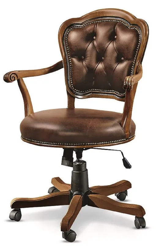 Casa Padrino chaise de bureau Art Nouveau de luxe marron 65 x 54 x H. 98-108 cm - Chaise de bureau réglable en hauteur avec cuir - Mobilier de Bureau Baroque & Art Nouveau Mega-Angebot