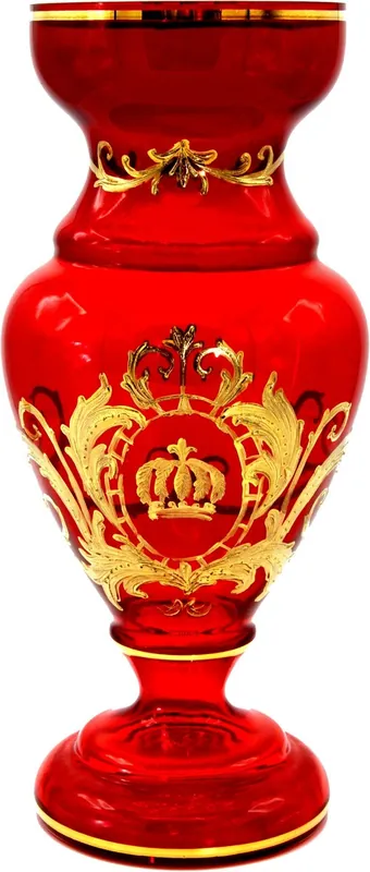 Direkt Vom Hersteller Pompöös by Casa Padrino vase de luxe plaqué or 24 carats rouge / or Ø 14 x H. 30,5 cm - Vase à fleurs Pompöös conçu par Harald Glööckler