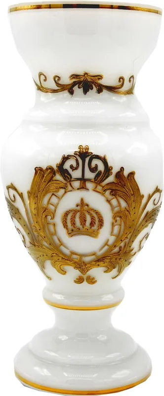 Preisreduziert Pompöös by Casa Padrino vase de luxe plaqué or 24 carats blanc / or Ø 14 x H. 30,5 cm - Vase à fleurs Pompöös conçu par Harald Glööckler