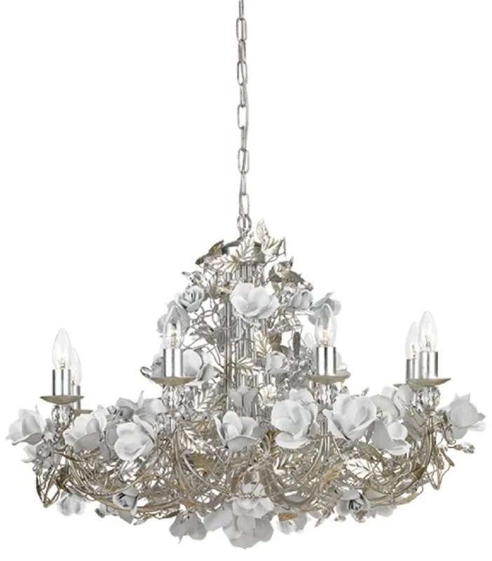 Günstig Casa Padrino lustre Art Nouveau de luxe avec verre cristal Swarovski roses argent / blanc Ø 85 x H. 60 cm - Lustre de Salon Baroque & Art Nouveau - Qualité de Luxe - Fabriqué en Italie