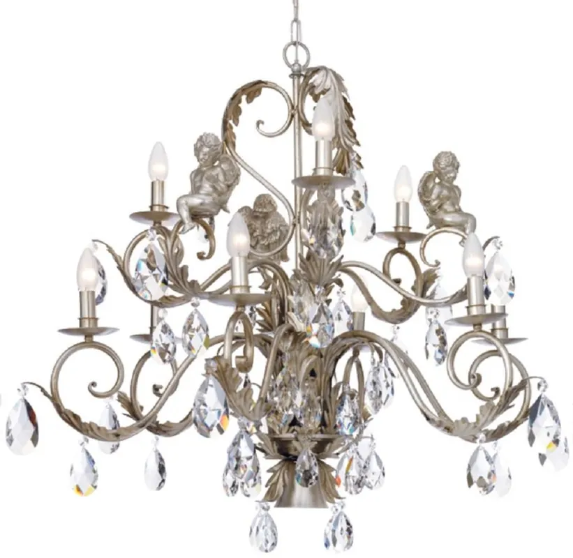 Casa Padrino lustre Art Nouveau de luxe argent Ø 90 x H. 78 cm - Lustre de salon avec figures d'anges décoratives et verre cristal Swarovski - Qualité de Luxe - Fabriqué en Italie Direktkauf