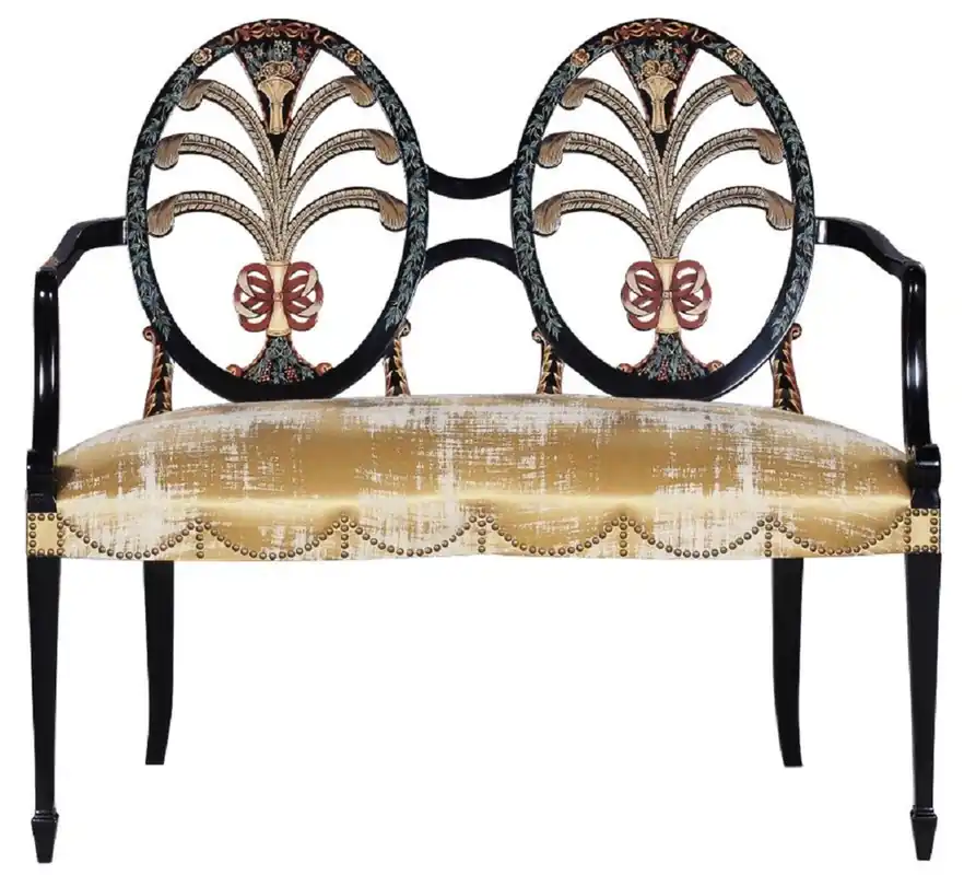 Top-Seller Casa Padrino banc Art Nouveau de luxe avec accoudoirs or / noir - Banc en bois massif fait main - Mobilier de Salon Baroque et Art Nouveau