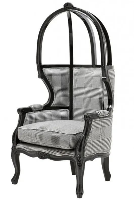 Neu Casa Padrino luxury baroque throne Black / Grey Plaid - Balloon Chair -Thron chair Tron