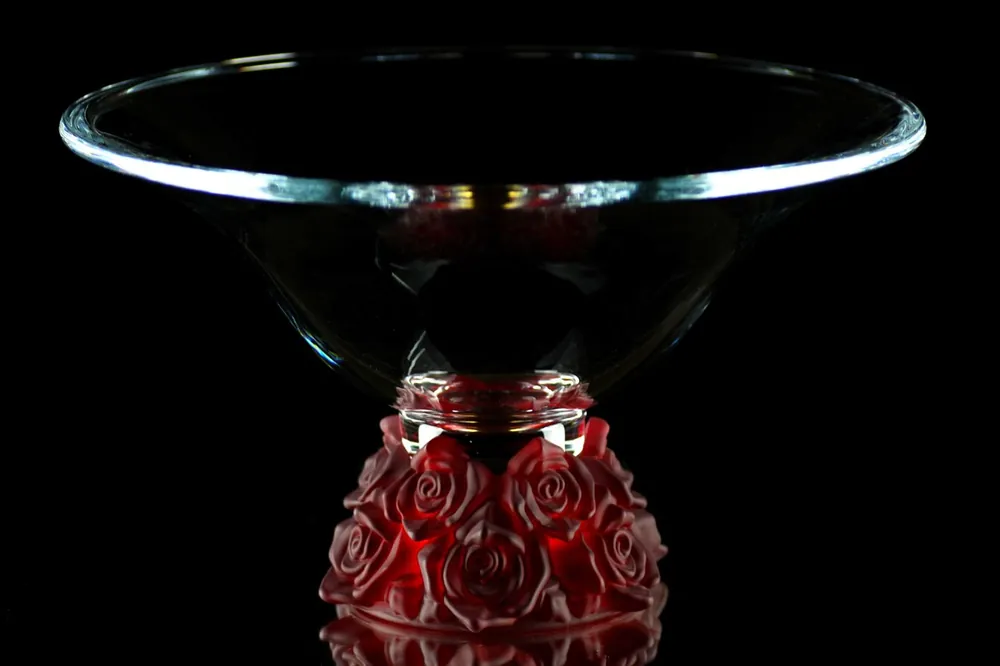 Bestpreis Casa Padrino bol en verre de luxe verre cristal avec roses rouges Ø 35,5 x H. 20 cm - bol à fruits rond - bol décoratif - collection luxe