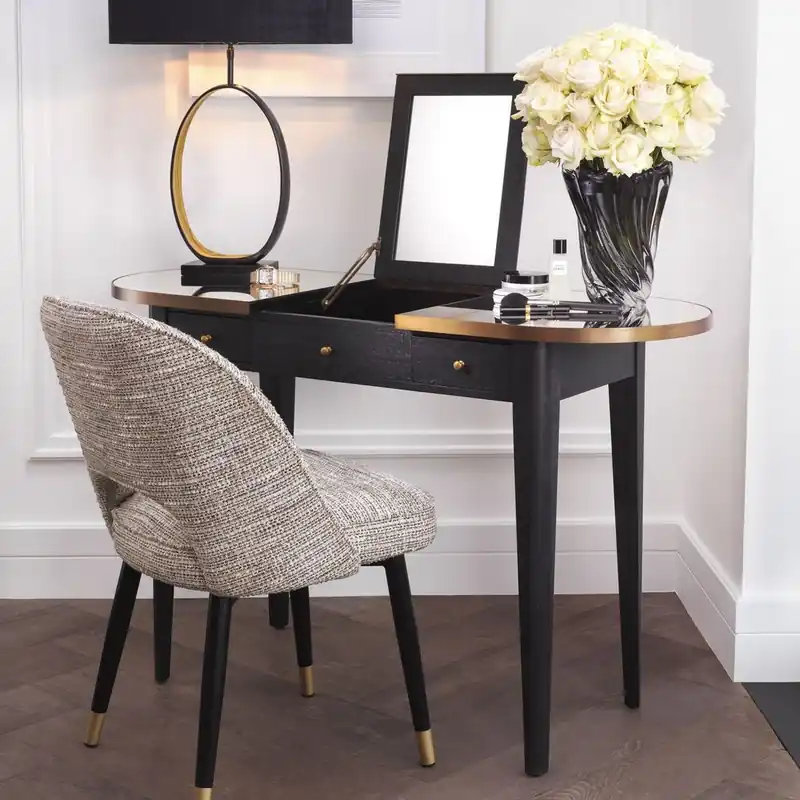 Neue Kollektion Casa Padrino table de maquillage de luxe anthracite / laiton 126 x 47 x H. 78,5-119,5 cm - Console de maquillage en acajou avec miroir rabattable et 3 tiroirs - Mobilier de chambre de luxe