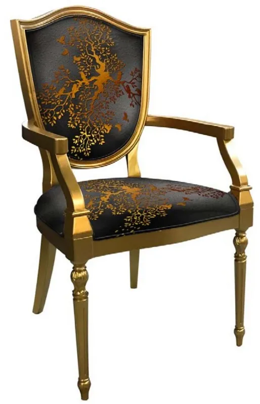 Casa Padrino chaise de salle à manger Art Déco gris / or - Chaise en bois massif avec accoudoirs et motif élégant - Mobilier de Salle à Manger Art Déco Jetzt Bestellen