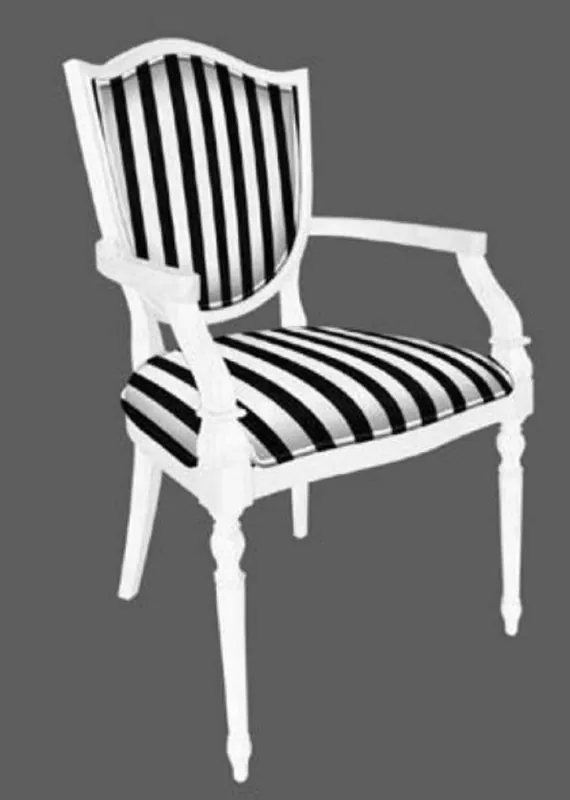 Rabatt Casa Padrino chaise de salle à manger Art Déco noir / blanc - Chaise rayée en bois massif avec accoudoirs - Mobilier de Salle à Manger Art Déco