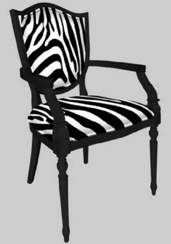 Jetzt Kaufen Casa Padrino chaise de salle à manger Art Déco avec accoudoirs blanc / noir - Elégant chaise en bois massif au design zébré - Mobilier de Salle à Manger Art Déco