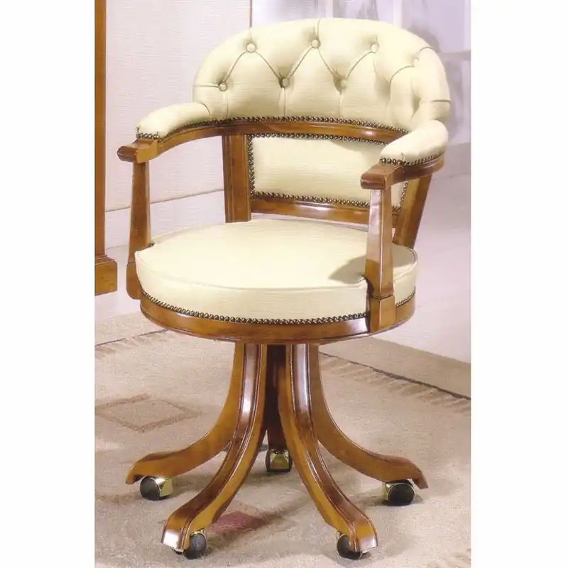 Sale Casa Padrino chaise de bureau Art Nouveau de luxe crème / marron 62 x 59 x H. 94 cm - Chaise de bureau noble en cuir véritable - Mobilier de Bureau Baroque et Art Nouveau - Fabriqué en Italie