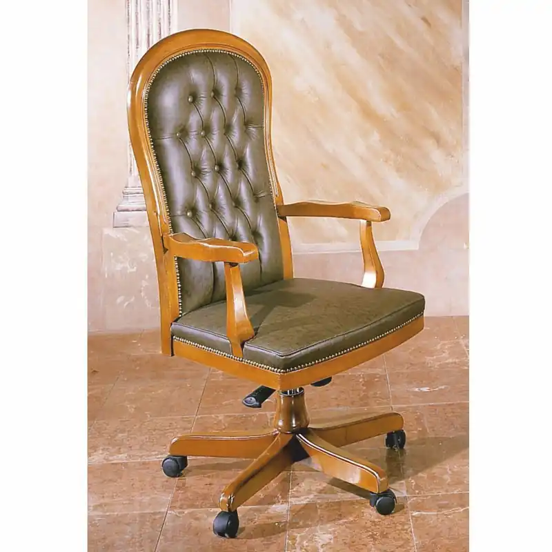Casa Padrino chaise de bureau Chesterfield de luxe vert vintage / marron 59 x 65 x H. 116 cm - Chaise de bureau réglable en hauteur avec cuir véritable - Qualité de luxe - Fabriqué en Italie Super-Preis