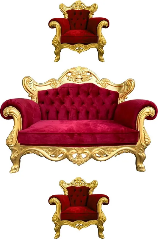 Neu Casa Padrino ensemble de salon baroque de luxe bordeaux rouge / or - 1 Canapé Baroque & 2 Fauteuils Baroques - Mobilier de salon de style baroque - Noble & Magnifique