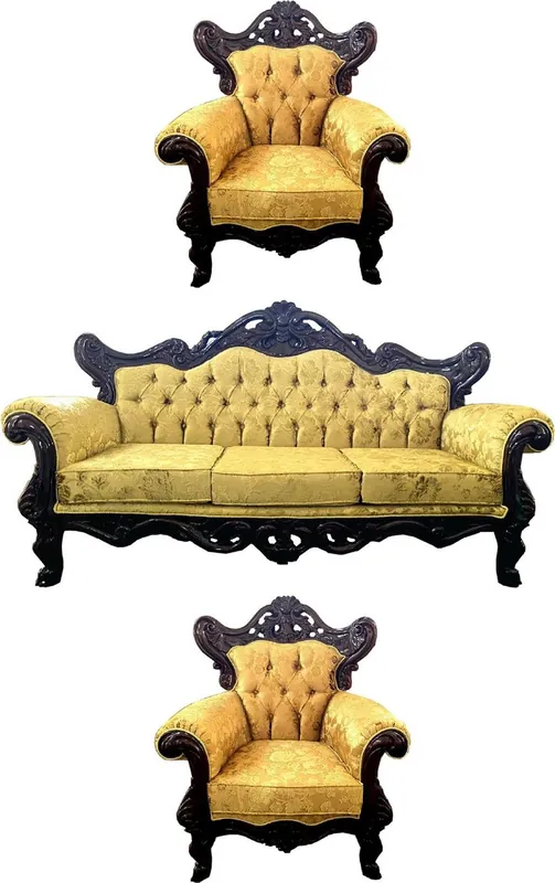 Finale Aktion Casa Padrino ensemble de salon baroque de luxe or avec motif / marron foncé - 1 Canapé Baroque & 2 Fauteuils Baroques - Mobilier de salon de style baroque - Noble & Magnifique