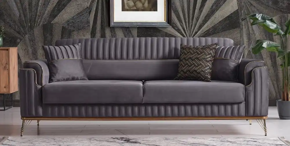 Casa Padrino canapé-lit de luxe gris foncé / marron / or 228 x 94 x H. 88 cm - Canapé de salon avec 3 oreillers - Meuble de salon de luxe Must-Have