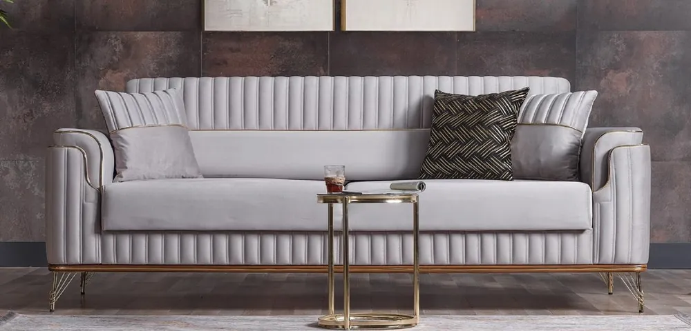 Casa Padrino canapé-lit de luxe gris clair / marron / or 228 x 94 x H. 88 cm - Canapé de salon avec 3 oreillers - Meuble de salon de luxe Mega-Angebot