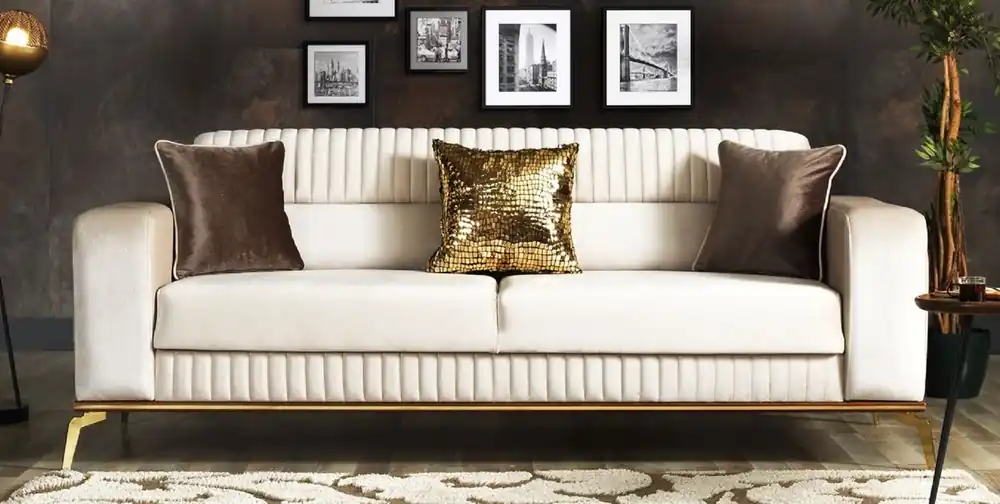 Nur Für Kurze Zeit Casa Padrino canapé-lit de luxe crème / marron / or 225 x 92 x H. 83 cm - Canapé de salon avec 3 oreillers - Meuble de salon de luxe
