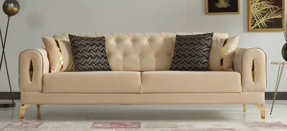 Casa Padrino canapé-lit de luxe beige / or 225 x 95 x H. 83 cm - Canapé de salon avec 4 oreillers - Meuble de salon de luxe Sale