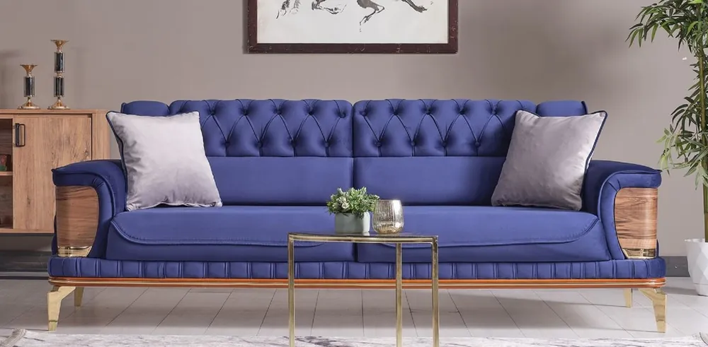 Casa Padrino canapé-lit de luxe bleu / marron / or 232 x 92 x H. 85 cm - Canapé de salon avec 2 oreillers - Meuble de salon de luxe Neue Kollektion