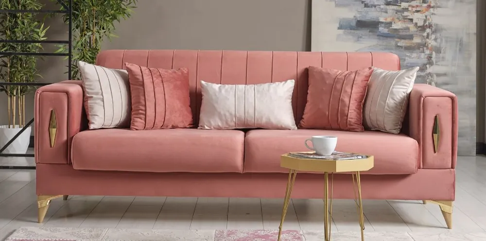 Zertifiziert Casa Padrino canapé-lit de luxe rose / or 222 x 93 x H. 87 cm - Canapé de salon avec 5 oreillers - Meuble de salon de luxe