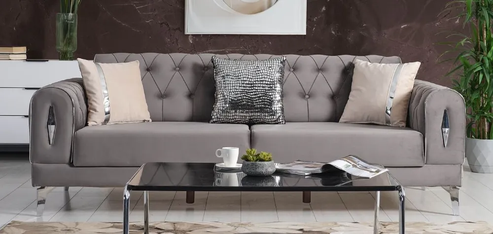 Schneller Versand Casa Padrino canapé-lit de luxe gris / argent 225 x 95 x H. 83 cm - Canapé de salon avec 4 oreillers - Meuble de salon de luxe