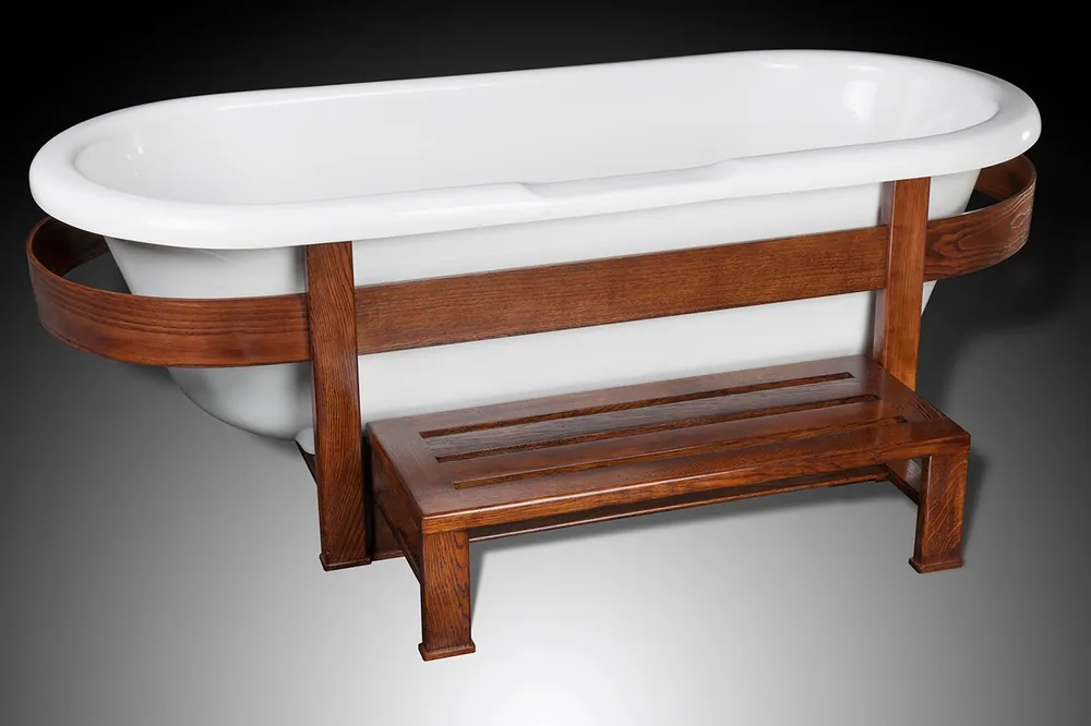 Casa Padrino baignoire rétro de luxe blanc / marron foncé 178 x 76 x H. 73 cm - Baignoire sur pied avec cadre et marche en bois - Meubles de salle de bain rétro Jetzt Kaufen
