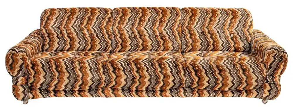 Neuheit Casa Padrino canapé de luxe des design années 70 beige / marron / noir 228 x 93 x H. 70 cm - Canapé de salon rétro avec roulettes - Mobilier de salon design années 70