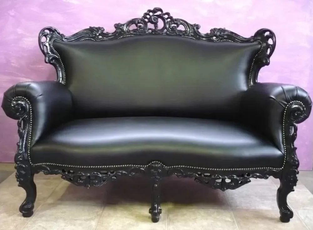 Casa Padrino canapé baroque de luxe en cuir noir - Magnifique canapé de salon de style baroque - Mobilier Baroque - Qualité de Luxe - Fabriqué en Italie Neuheit