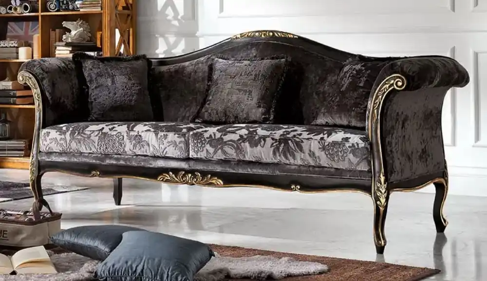 Preiswert Casa Padrino canapé baroque de luxe gris / noir / or - Canapé de salon noble avec motif élégant - Mobilier Baroque - Qualité de Luxe - Fabriqué en Italie