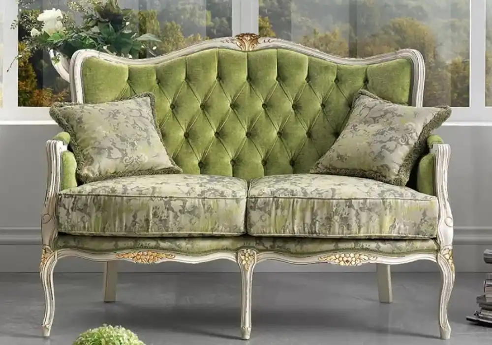 Sofort Bestellen Casa Padrino canapé baroque de luxe vert / blanc / or - Canapé de salon noble avec motif élégant et 2 coussins décoratifs - Mobilier Baroque - Qualité de Luxe - Fabriqué en Italie