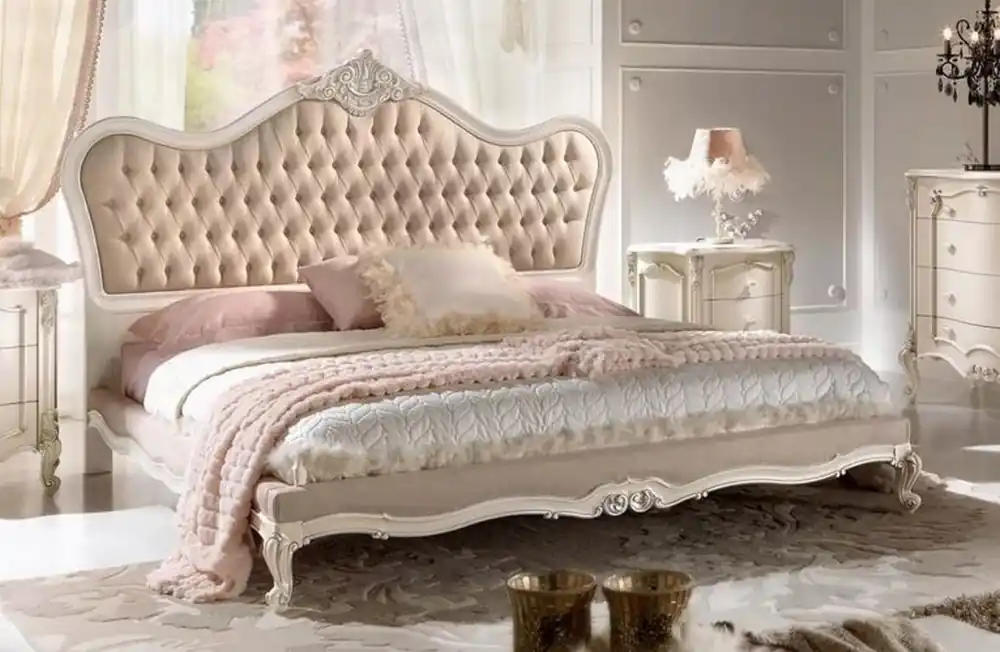 Casa Padrino lit double baroque de luxe beige / gris / blanc / argent - Magnifique lit en bois massif - Mobilier de chambre baroque - Qualité de Luxe - Fabriqué en Italie Markenware