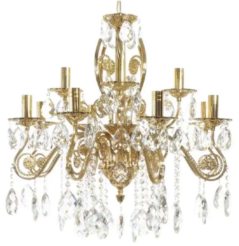Casa Padrino lustre baroque de luxe en cristal or Ø 70 x H. 65 cm - Lustre en laiton plaqué or et verre cristal fin - Lustre Baroque de Salon - Lustre Baroque d'Hôtel Bestseller