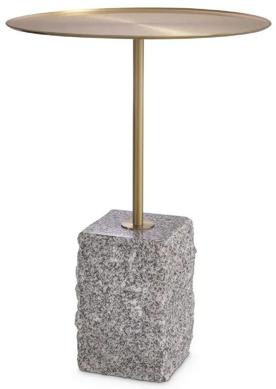 Garantierte Lieferung Casa Padrino table d'appoint de luxe laiton / gris Ø 45 x H. 63 cm - Table ronde en acier inoxydable avec socle en granit - Mobilier de Salon - Mobilier d'Hôtel - Mobilier de Luxe